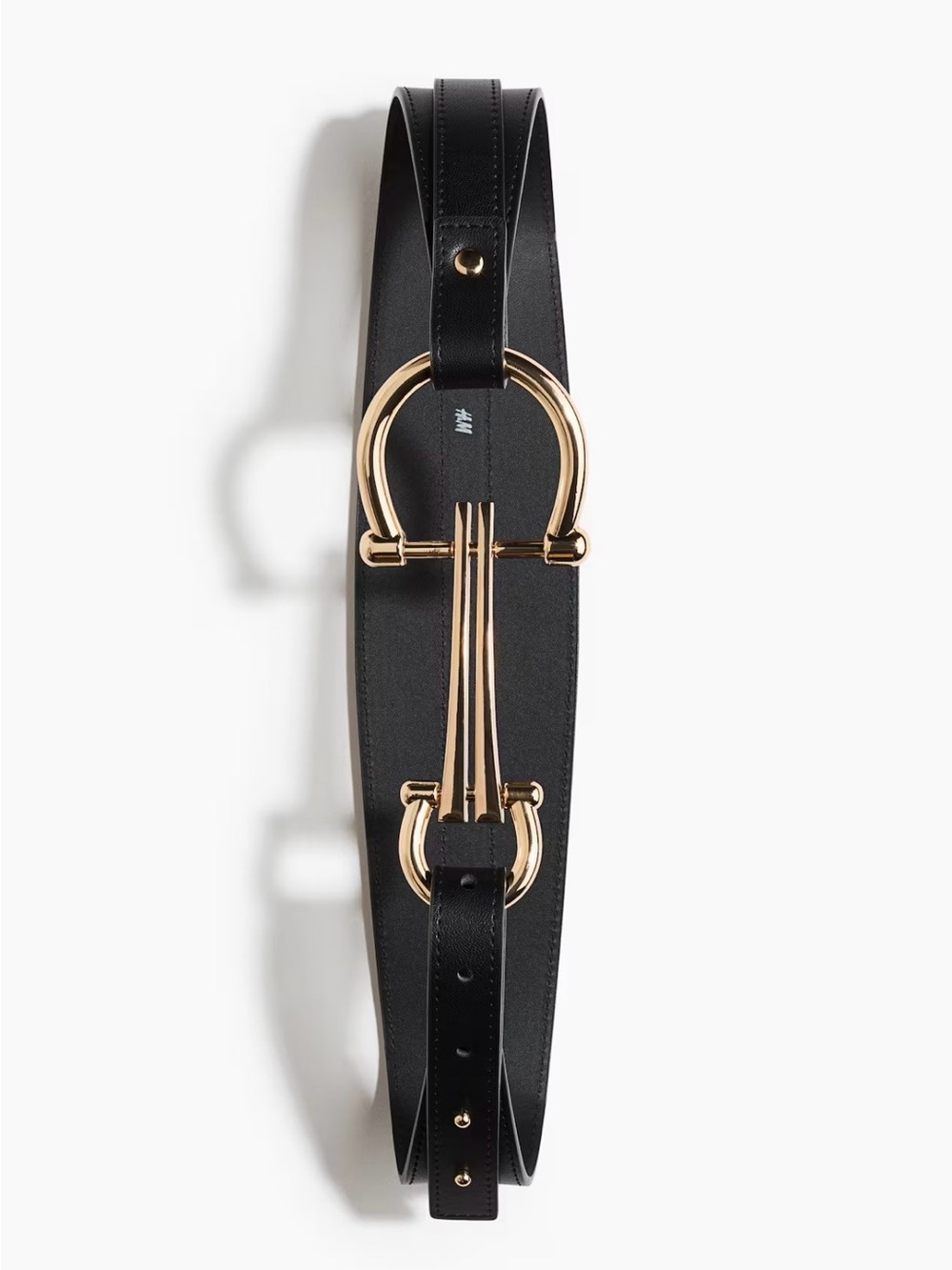NWT H&M Waist Belt With Gold Tone Metal Horsebait Detail. Sz S (black)